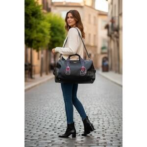 Betsey Johnson Love Betsey Y2K Duffle Bag Black Shoe Weekender Tote Travel Bag